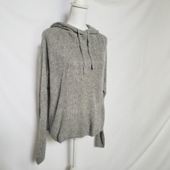 Banana Republic Women's Alpaca Blend Ribbed Heather Grey Hoodie Sweater - Picture 2 of 6